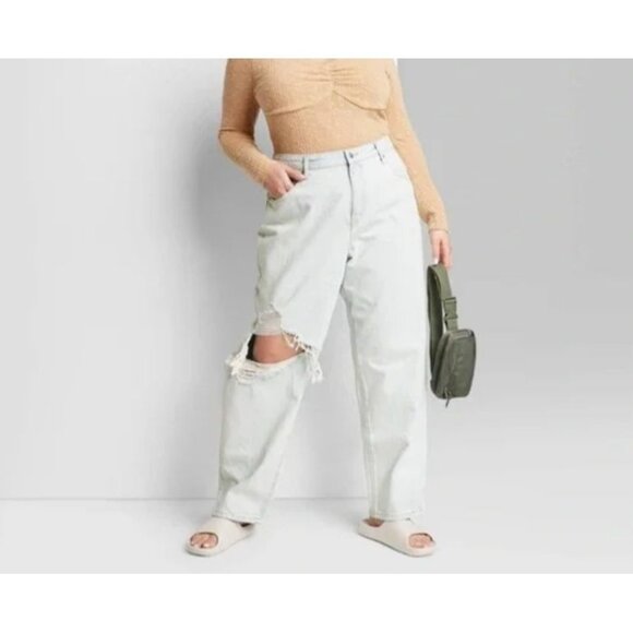 High Rise 90s Relaxed Straight Distressed Jeans SIZE 2 Light Wash Stretch READ - Picture 1 of 15